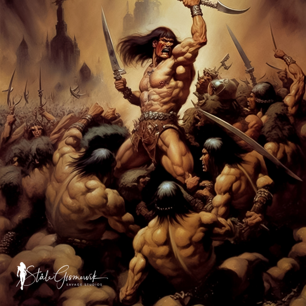 Savage_Conan_the_barbarian_fighting_an_army_in_the_style_of_Frazetta-Ken-Kelly-and-Boris-Edit