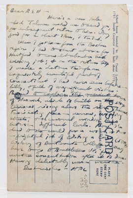 Back of Postcard from H. P. Lovecraft to Robert E. Howard, c. mid-October 1931