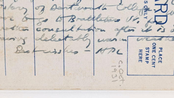 Closeup bottom, related to Postcard from H. P. Lovecraft to Robert E. Howard, c. mid-October 1931