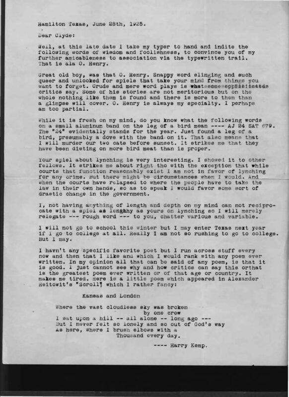 Herbert Klatt to Tevis Clyde Smith, June 28, 1925, page 1